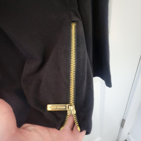 Michael Kors Womens Knit Pullover Top Black w/Gold Long Sleeve Side Zip Medium - Picture 6 of 7